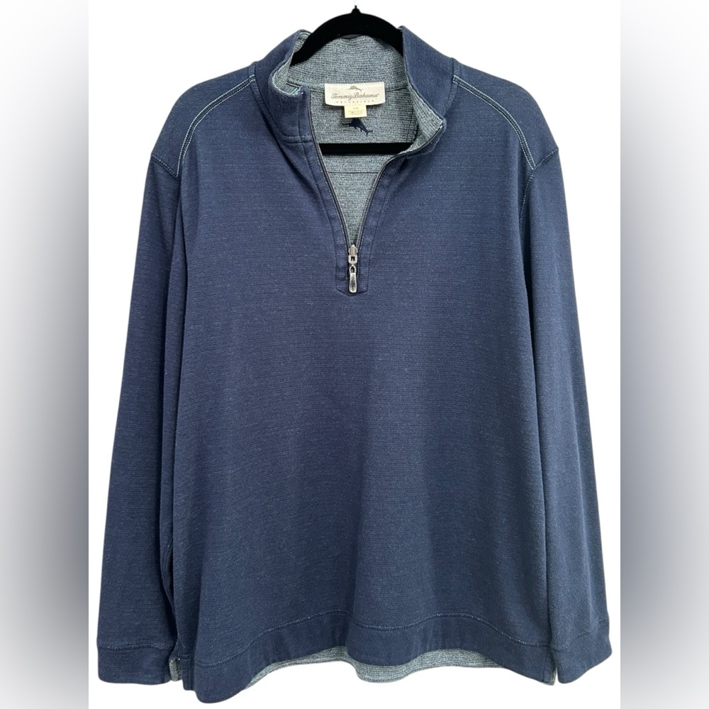Tommy Bahama Mens Reversible Pullover 1/4 Zip Navy Blue Sweater Longsleeve Large - Picture 1 of 5